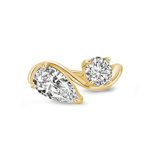 2.75ct Toi Et Moi Engagement Ring,14K Gold Plated 925 Sterling Silver Cubic Zirconia Simulated Diamond Pear Shaped/Round Cut Double Stone Promise Ring - Main Image