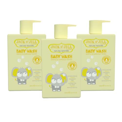 Jack N' Jill Natural Bathtime Baby Wash - Baby Wash Sensitive Skin, Hypoallergenic, Fragrance Free Baby Wash, Dermatologically Tested, Perfect for Newborns, Vegan - Scent Free, 300 mL (Pack of 3)