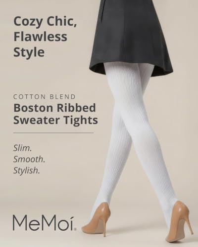 Image of MeMoi Boston Ribbed Cotton Sweater Tights, Warm Opaque Winter Tights