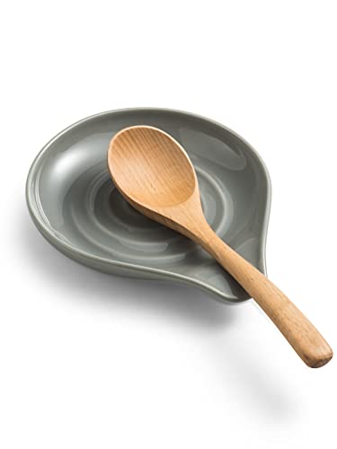 Löffelablage für Küche, Arbeitsplatte, Porzellan-Löffelhalter für Herdplatte, großer Halter für Spatel, Löffel oder Zange, Rahmenhaus-Dekor, grau Cover