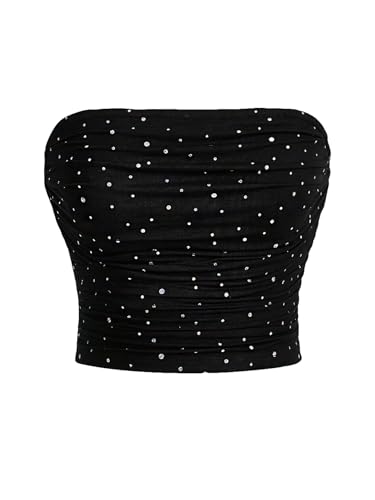 SOLY HUX Women's Sequin Sparkly Tube Tops Glitter Bandeau Crop Tops Strapless Sexy Going Out Camisoles Concert Outfits