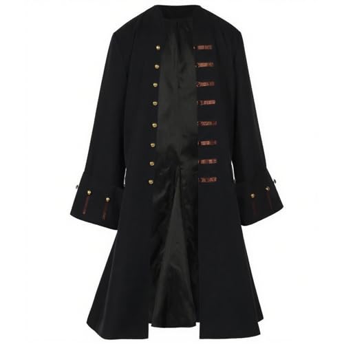 Men Pirate Coat Jacket Costume Medieval Steampunk Vintage Frock Tailcoat Halloween Pirate Cosplay (Black XX-Large)