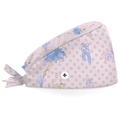 Mularoka Polka Dot Ballet Working Caps with Button Sweatband Comfortable Adjustable Bouffant Hats Work Hat for Women Men