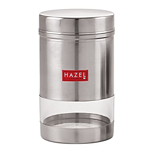 Image of HAZEL Stainless Steel Kitchen Container | 1200 ml Each Transparent Kitchen Container Set with Glossy Finish | Multipurpose Airtight Container for Kitchen Storage organizer, Set of 6