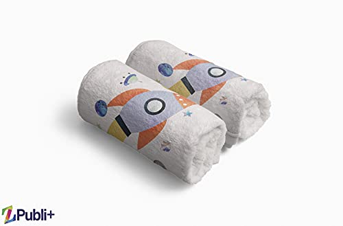 Miniatura 4 de Toallas De Playa O Ducha Personalizadas Con Nombre O Frases. Toallas Infantiles Para Niño Y Niña Unisex . Regalo Infantil Original Para Baño, Piscina, Playa, Camping. Varias Medidas Cohete Planetas