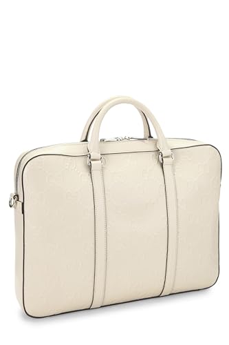Pre-Loved White GG Embossed Leather Briefcase, White2