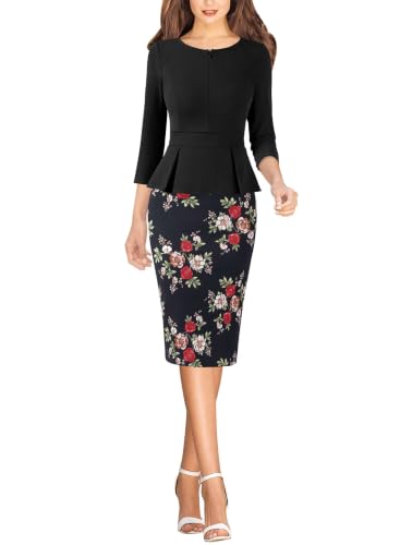 Image of VFSHOW Womens Work Business Office Front Zipper Peplum Church Sheath Dress