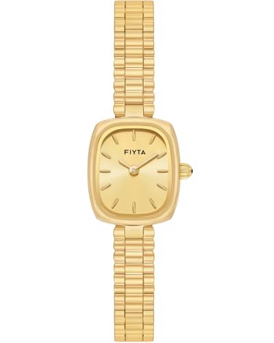 Image of FIYTA Women's Watch - Elegant Gold Small Square Luxury Watch with Sapphire Crystal; 316L Stainless Steel Jewelry Bracelet, Timeless Gift for Her, Mother's Day, Gift Box Included