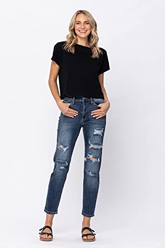 Judy Blue 82156-14 Hi-Waist Boyfriend Destroyed Hem Blue Jeans 82156-142
