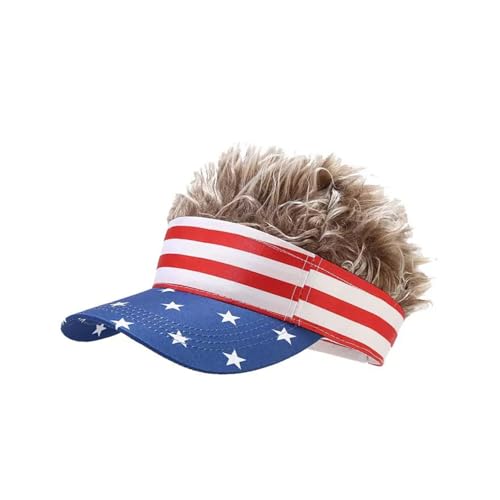 Image of Mens Visor with Hair Fake Hat with Hair for Men Funny Golf Hats Wig Hat Spiked Adjustable Baseball Cap