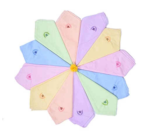 Image of ANTONIA Personalized Cotton Women's Handkerchiefs with Embroidered Initials, Assorted Colours (33 cm x 33 cm)