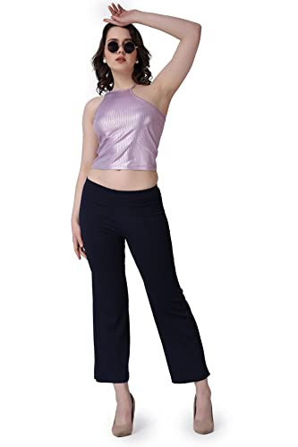 Image of POPWINGS Formal Casual Solid Trousers for Women || Work Trousers for Women || Pull On Trousers for Women || High Waist Plain Women Trousers for Summer