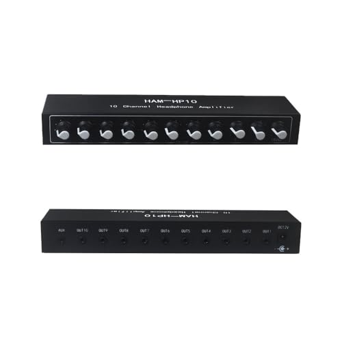 VIDOO HAM-HP10 10-Kanałowy Wzmacniacz Słuchawkowy Stereo 1 Wejście 10 Wyjść 12dB Wzmocnienie NJM4556A Jack 3.5mm DC 12-24V