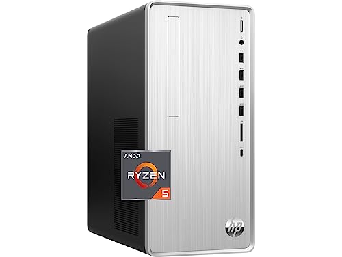 HP Pavilion Desktop, AMD Ryzen 5 5600G, 12GB RAM, 1TB HDD, 256GB SSD, Windows 11 Pro, HDMI, Wi-Fi 5, Bluetooth, USB Ports, Natural Silver, PCM