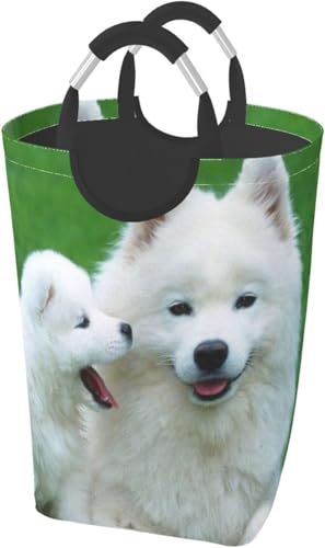 ランドリーバスケット大容量 洗濯かご 防水 ホワイトドッグプリンティング 折りたたみ 収納ランドリーボックス 雑貨 おもちゃ収納バッグ 寝室、洗濯室、 シンプルでおしゃれ収納袋