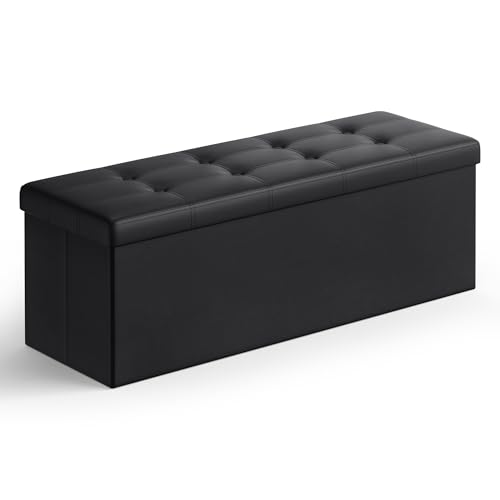 SONGMICS MAZIE Collection - 43 Inches Folding Storage Ottoman Bench, Ottoman with Storage, Foot Rest Stool, Load 660 lb, for Living Room, Synthetic Leather, Black ULSF701 Black 15"D x 43"W x
