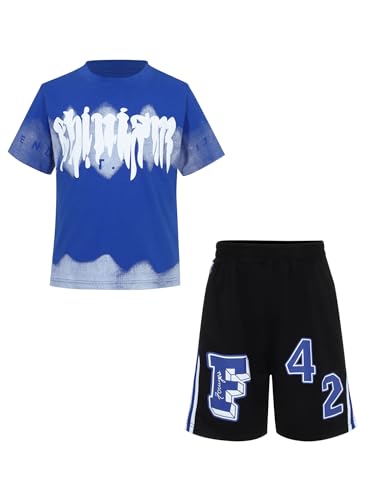 easyforever Kids Boys Sports Set Quick-dry T-shirt And Mesh Shorts With Letter Print For Football Basketball Training Blue 7-8 Years