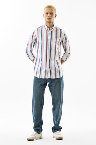 Image of SNITCH Men's Casual Shirt | Slim Fit Full Sleeve Point Collar Striped Design | 100% Cotton & Lightweight Fabric for Office, Social Gatherings & Everyday Wear