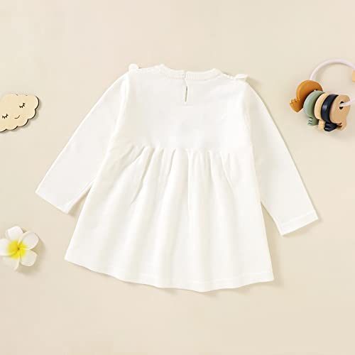 Xixixiu Baby Dress Knitted Dress Toddlers Girls' Long-Sleeve Dress Flower Girls Dress Newbron Baby Girl Clothes White-3-6Months #TOP5
