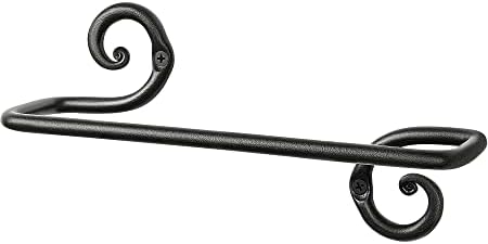 RTZEN Hand Towel Rack for Bathroom - Swirl Curve Detail Wrought Iron Wall Mount Holder for Hand Towels - Matte Black Bathroom Accessories Hand Towel Bar - 10 Inch Towel Rack (Small)