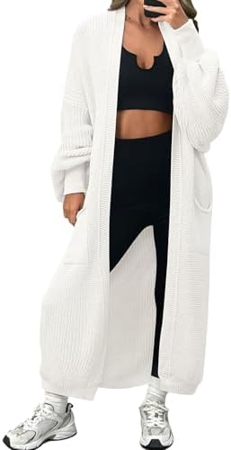 LILLUSORY Women's Oversized Long Cardigan Open Front Duster Sweater Coatigan with Pockets