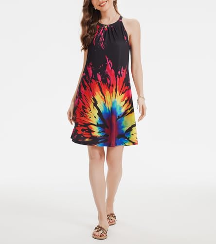 Image of ANYFITTING Summer Dress with Built in Bra Casual Beach Sundress Flowy Halter Mini Short Dresses for Women 2026