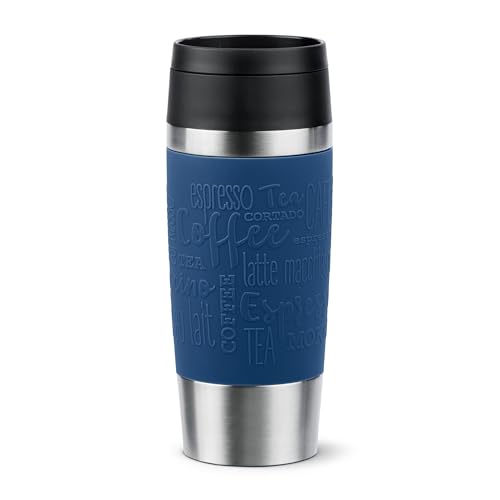 Emsa Travel Mug Classic N20203 - Tazza termica da 0,36 litri, con tappo a vite, in acciaio inox, 4 ore caldo e freddo per 8 ore, 100% impermeabile, lavabile in lavastoviglie, apertura a 360°, blu