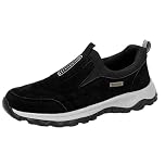 Slip On Trainers Men Walking Shoes with Arch Support, Lightweight Mesh Lining Hiking Shoes, Wide Toe Non-Slip Work Trainers, Waterproof Mountain Trekking Athletic Trainer, Travelling, Camping Black