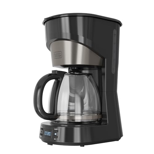 BLACK+DECKER - Filterkaffeemaschine + 1000 W | 1,5 L (12 Tassen) | 24-h-Timer | Automatische Abschaltung | Tropfstopp | Warmhalteplatte | Permanentfilter | Fingerabdruckresistenter Edelstahl