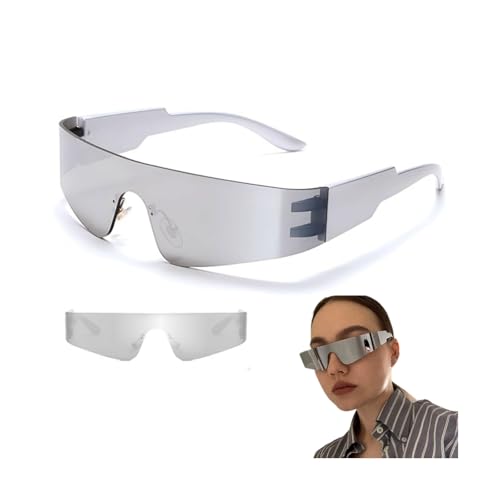 HOTMNTY - Lunettes de Soleil Futuristes, Alien Techno Lunettes, Y2k Fête Glasses, Sans Monture Fast Rave Glasses, Futuriste Décorations Accessoires Convient pour Anniversairet, Soirée Folie, Cosplay, Argentées
