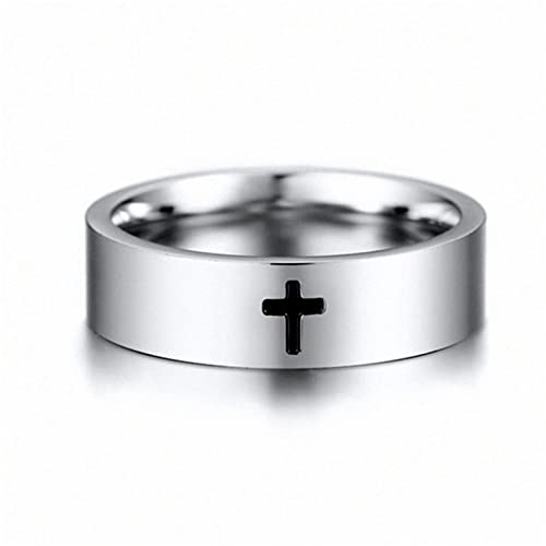 Cross Rings For Men, 18K Gold Plated Men's Stainless Steel Silver Lord Prayer Jesus Christian Religious Black Pinky Ring For Boys, Ring Size 5 To 13 (Silver, 9) #TOP4