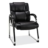 Stylish guest chair provides comfort, support, and functionality. Durable, black, bonded leather back and leather seat. Additional comfort and support with fixed arms. Supports up to 275 lbs. Some assembly required.