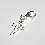 925 Sterling Silver 14mm Cut Out Cross Clip On Charm Pendant 11mm Lobster Clasp