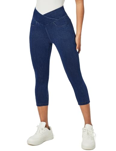 IUGA Capri Jeans for Women Pull On Jeggings for Women Tummy Control Jean Capris Pants Stretchy Denim Pants with Pockets