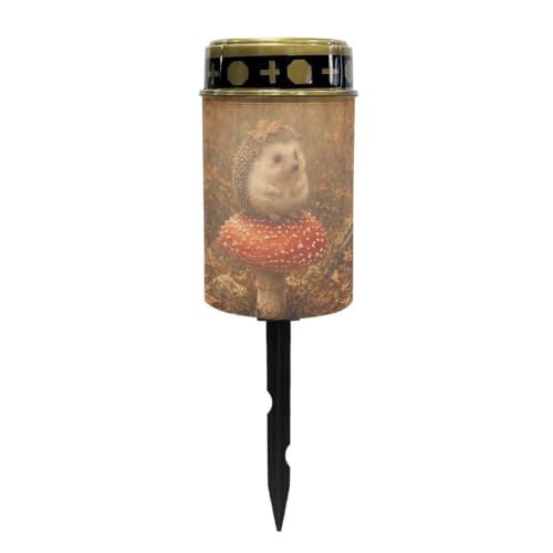 Image of Poceacles Solar Pathway Lights Outdoor Grave Solar Lights Outside Waterproof Cemetery Flameless Candles Outdoor Grave Candle Markers Eternal Decor, Hedgehog Mushroom Forest Print