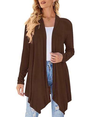 Uvog Women'S Dressy Cardigans Breathable Fall Office Long Sleeve Drape Cardigans Light Sweaters Brown L cover