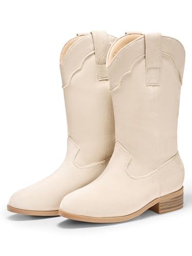Coutgo Girls Cowboy Boots Unisex-Child Mid Calf Cowgirl Boots Western Riding Shoes