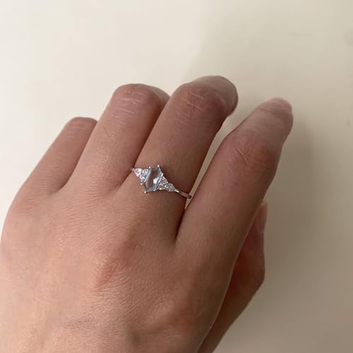 Sky Blue Topaz Engagement Ring Art Deco Dainty Gold Silver Promise Rings Long Hexagon November Birthstone Rings for Women3