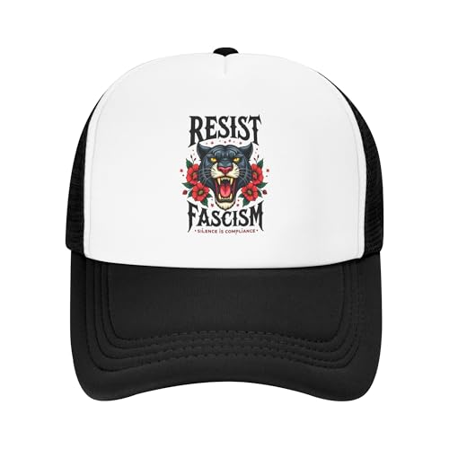 FDT Floral Resist Fascism Trucker Hat Democracy Protest Kids Hats Adjustable Mesh Baseball Cap - Black