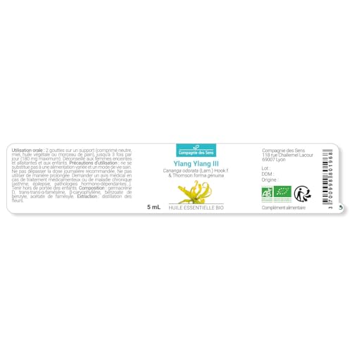 YLANG YLANG III - 10 mL - Aceite Esencial Orgánico - 100% Puro, Natural, Quimiotipado y Certificado AB