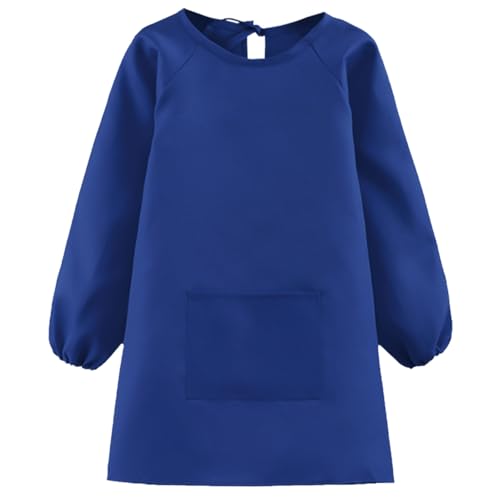 Augesak Malkittel Kinder 7-11 Jahre, Malschürze Kinder, Bastelschürze Kinder mit Ärmeln und Taschen, Kinderschürze Schule Jungen Mädchen für Basteln Malen Backen Kochen, Blau