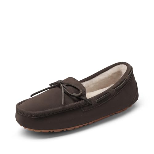 DREAM PAIRS Women's House Slippers Indoor Outdoor Moccasin Fuzzy Fluffy Furry Loafers Suede Leather Warm Shoes 6 Grey