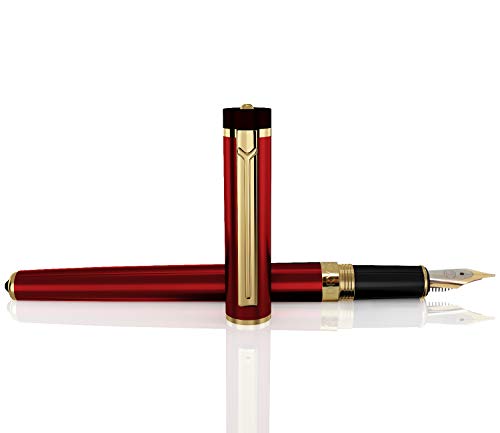 Dryden Designs Fountain Pen Medium Nib, Includes 24 Ink Cartridges - 12 Black and 12 Blue Comes with Ink Refill Converter, Gift Pouch Classic Writing Tool [Dangerous Red] for Left and Right Handed - Thumbnail 2