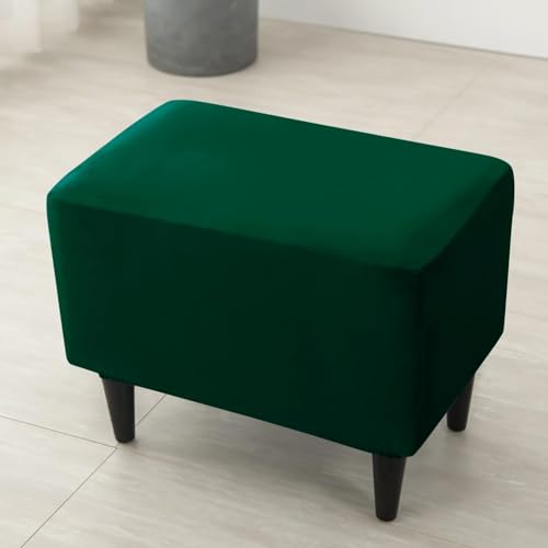 Image of HOKIPO Premium Velvet Stretchable Ottoman Foot Rest Stool Cover, Hunter Green (NEW-4801-HGR)
