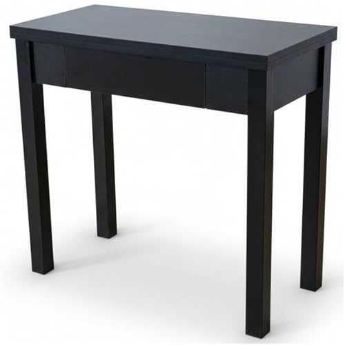 Noorsk Design Mesa de Cocina Plegable Extensible - Pequeña con Cajón y Cubertero - Mesa Libro 80x40 / 80x80 cm (Negro)