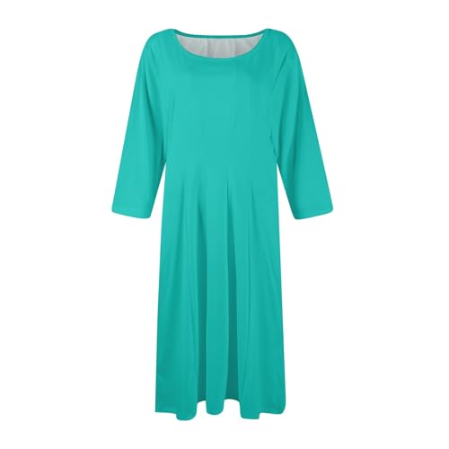 Dress for Women Casual Spring 3/4 Sleeve Ruched Dresses Midi Crew Neck A Line Solid Color with Pockets4