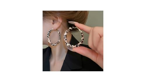 Handmade Leopard Print Hoop Earrings for Women – 925 Silver Plated, Lightweight Statement Round Earrings, Leather Luxe Design, Vintage Jewelry Gift2