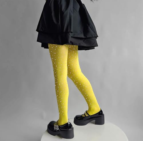 Image of LUCKELF Girls Glitter Tights, Soft Opaque Tights Sparkle Rhinestone Tights School Dress Dance Stockings