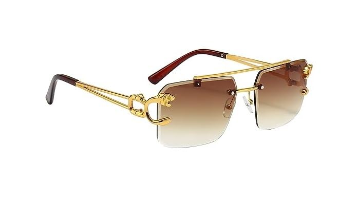 DESEOX Retro Rimless Sunglasses Men Vintage Rectangle Rimless Sunglass Fashion Women Gradient 100% UV400 Protection Sun Glasses Metal Tinted Frameless Square Eyewear