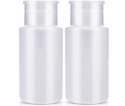 2 Pack Push Down Pump Dispenser Empty Push Top Translucent Bottles Containers For Nail Polish Makeup Remover Micellar Water Facial Toner 6.08oz/180ML
